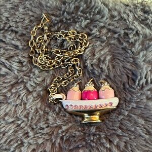 Gold and Pink Cupcake Pendant Necklace